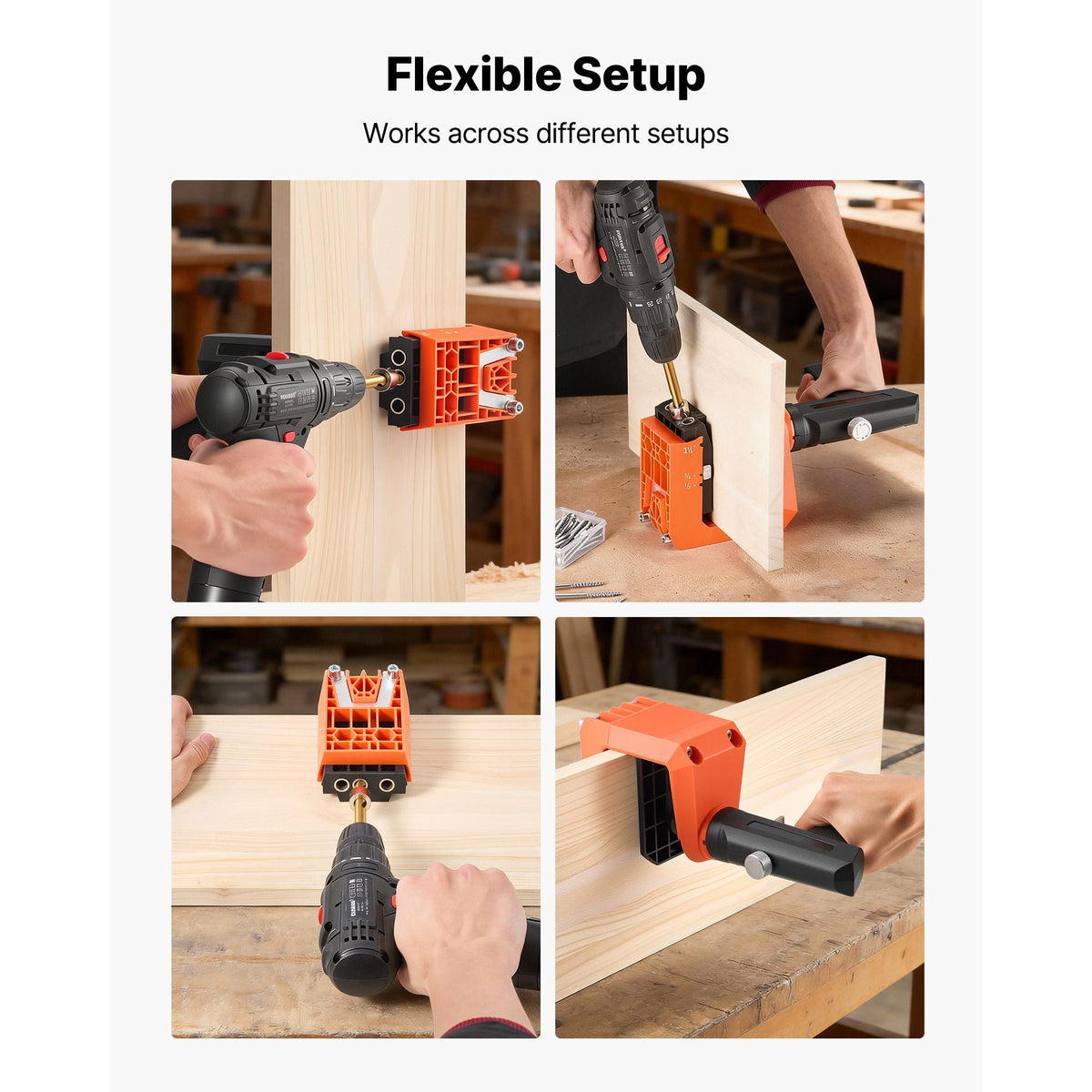 Pocket Hole Jig Kit, 1/2", 3/4", 1-1/2" Adjustable, 360° Rotating Handle, Jig Pocket Hole System with 260 Screws, C-Clamp, Stop Collar, Drill Bit, Easy Clamping and Adjusting, for Woodworking