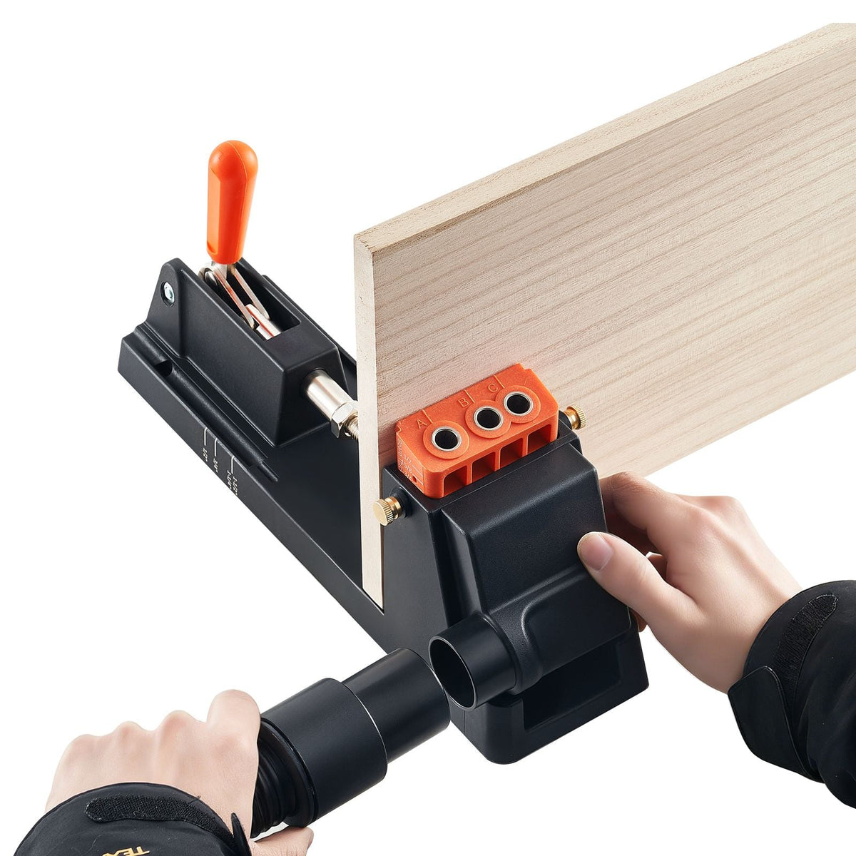 Pocket Hole Jig Kit, 1/2" to 1-1/2" Adjustable, Lightweight Jig Pocket Hole System with Dust Collection Adapter, Detachable Guide Block, Drill Bit, Stop Collar, Easy Adjusting, for Woodworking