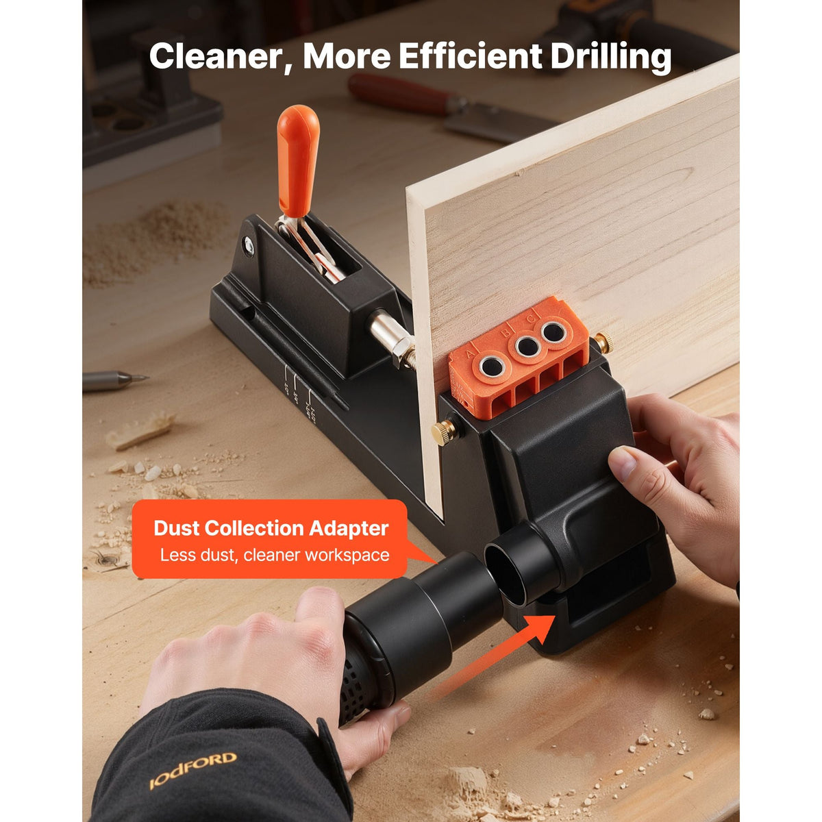 Pocket Hole Jig Kit, 1/2" to 1-1/2" Adjustable, Lightweight Jig Pocket Hole System with Dust Collection Adapter, Detachable Guide Block, Drill Bit, Stop Collar, Easy Adjusting, for Woodworking