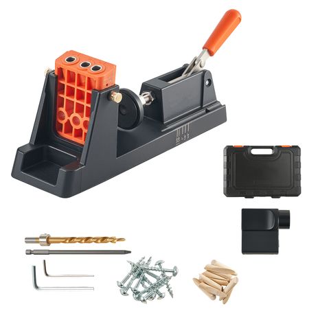 Pocket Hole Jig Kit, 1/2" to 1-1/2" Adjustable, Lightweight Jig Pocket Hole System with Dust Collection Adapter, Detachable Guide Block, Drill Bit, Stop Collar, Easy Adjusting, for Woodworking