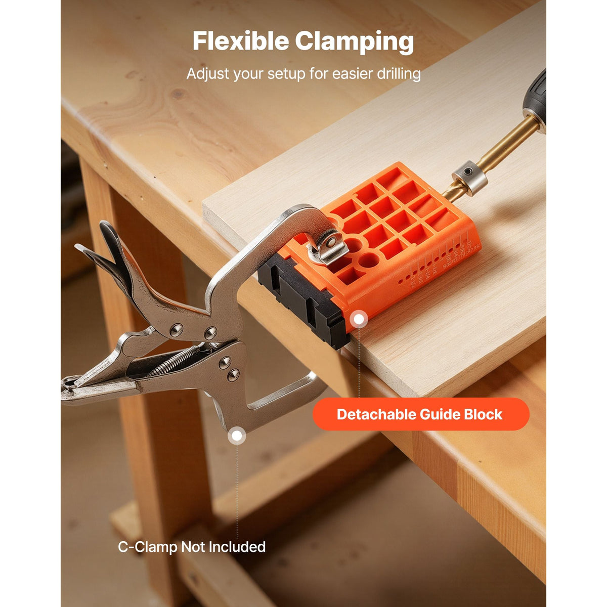 Pocket Hole Jig Kit, 1/2" to 1-1/2" Adjustable, Lightweight Jig Pocket Hole System with Dust Collection Adapter, Detachable Guide Block, Drill Bit, Stop Collar, Easy Adjusting, for Woodworking