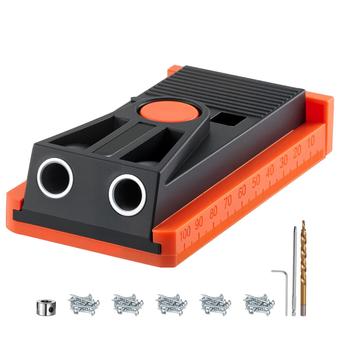 Pocket Hole Jig Kit, 1/2 to 1-1/2 in Adjustable, Mini Jig Pocket Hole System with Step Drill, Hex Wrench, Drill Stop Ring, Square Drive Bit, and Screws, Reinforced Nylon Frame, for Woodworking