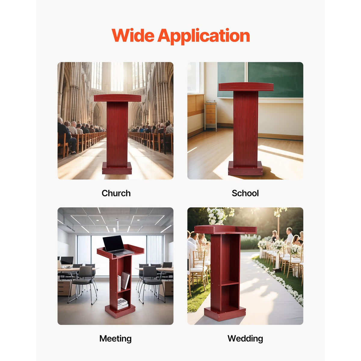 Podium Stand, 41-Inch Wooden Lectern, Laptop Desk with Wide Reading Surface and Storage Shelf, Edge Stopper, Elegant Design, Flool-Standing, for Classroom, Conference, Church, and Presentation