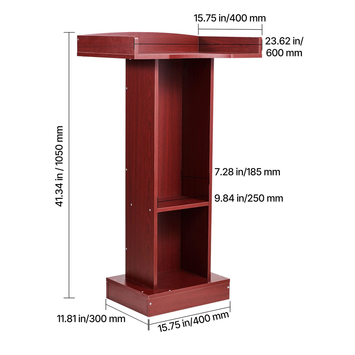 Podium Stand, 41-Inch Wooden Lectern, Laptop Desk with Wide Reading Surface and Storage Shelf, Edge Stopper, Elegant Design, Flool-Standing, for Classroom, Conference, Church, and Presentation