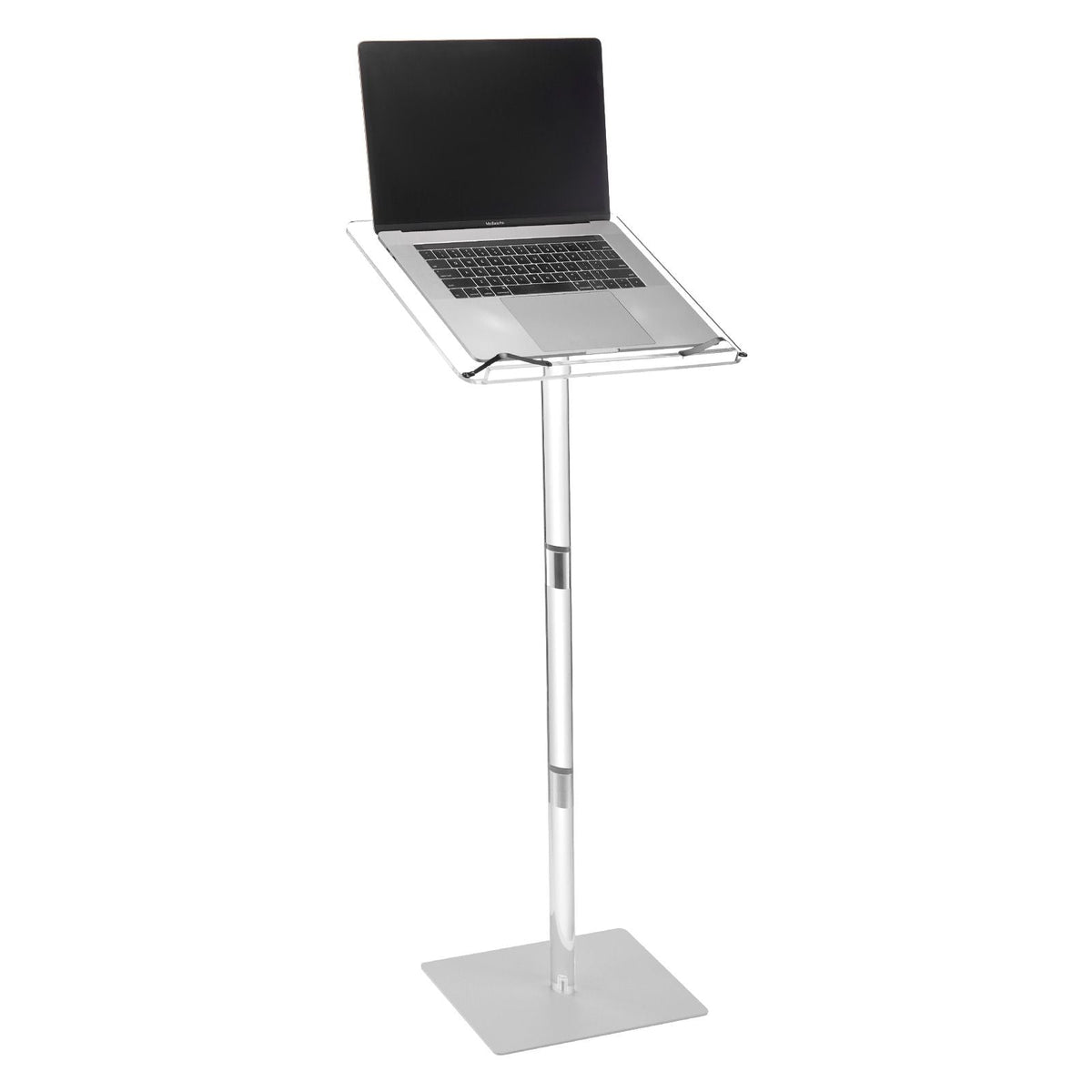 Podium Stand, 43-Inch Acrylic Lectern, Portable Laptop Desk with Wide Reading Surface, Book Clips, Adjustable Angle, Floor-Standing, for Classroom, Wedding, Conference, Lecture and Concert