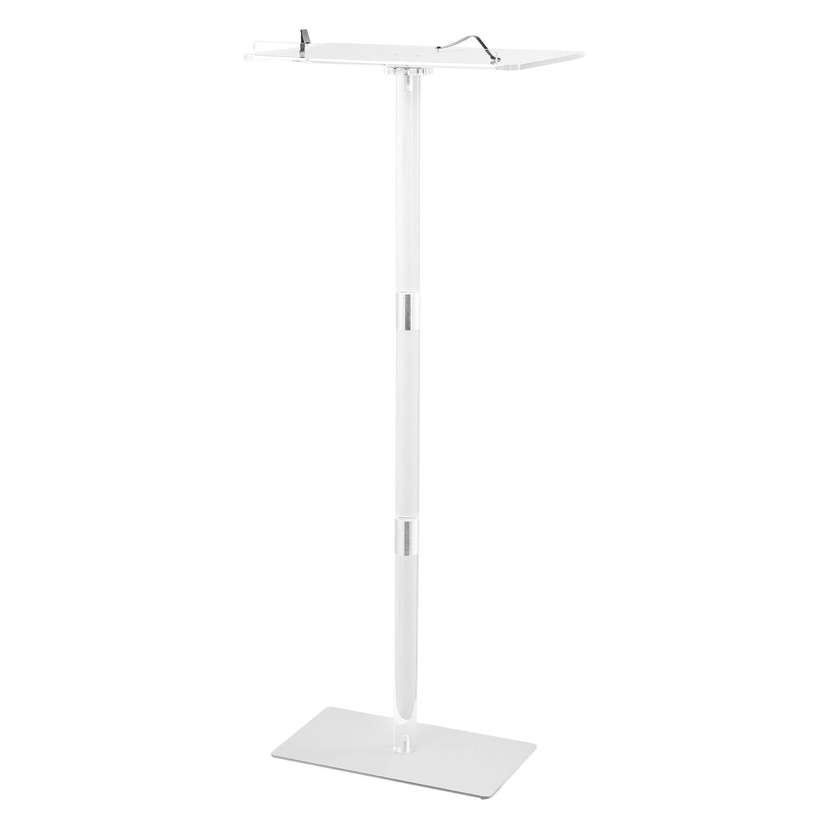 Podium Stand, 43-Inch Acrylic Lectern, Portable Laptop Desk with Wide Reading Surface, Book Clips, Adjustable Angle, Floor-Standing, for Classroom, Wedding, Conference, Lecture and Concert