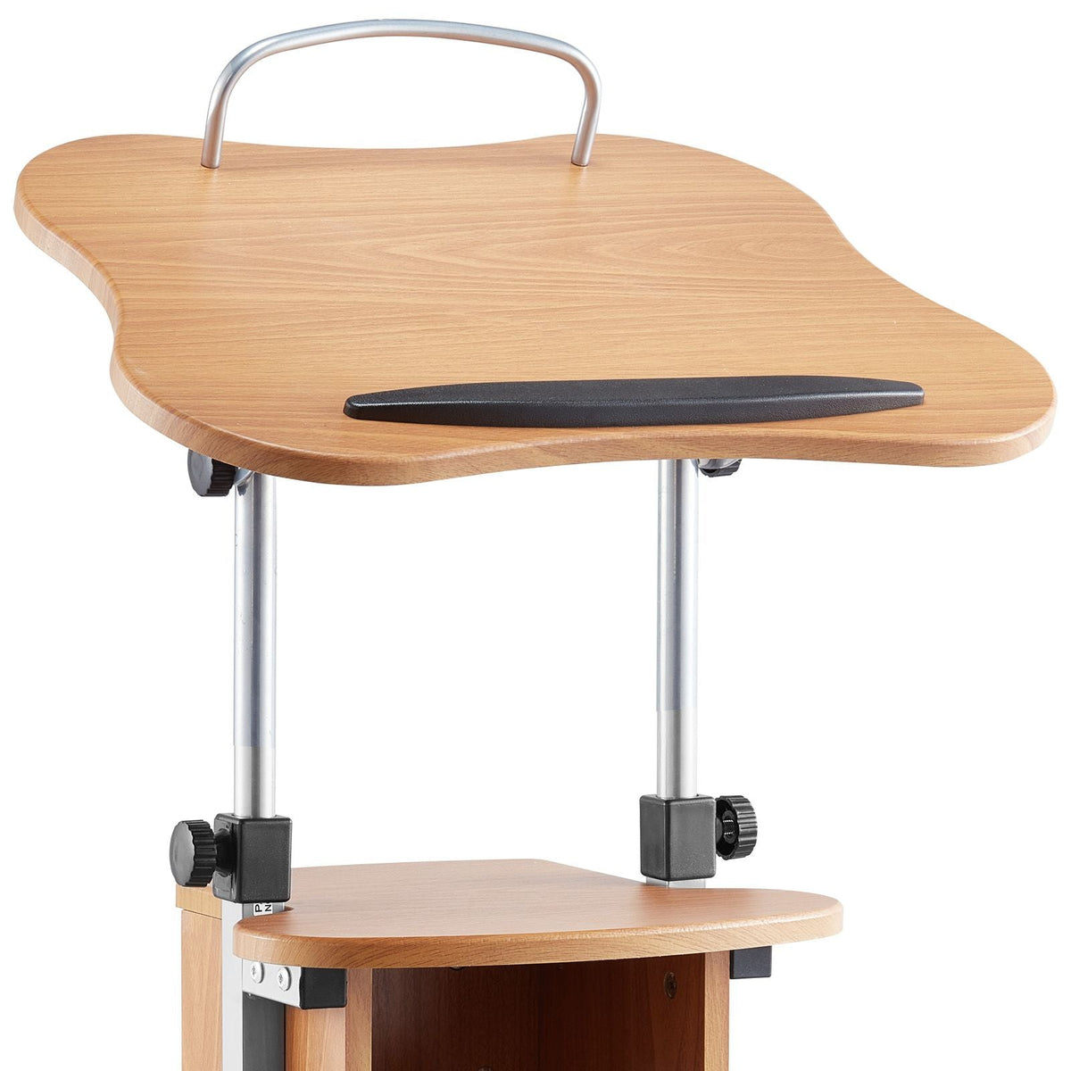 Podium Stand, 43-Inch Wooden Lectern, Portable Laptop Desk with Lockable Wheels, Wide Reading Surface and Open Storage Area, Adjustable Height and Angle, for Speeches, Lectures, or Presentations