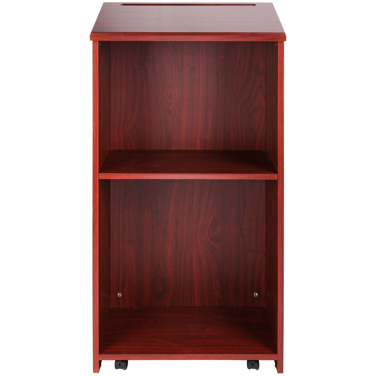 Podium Stand, 47 inch Hostess Stand with 4 Rolling Wheels, Wood Podium with Storage Shelves and Slant Desktop, Lecterns & Podiums for Home, Office, School, Church, Brown