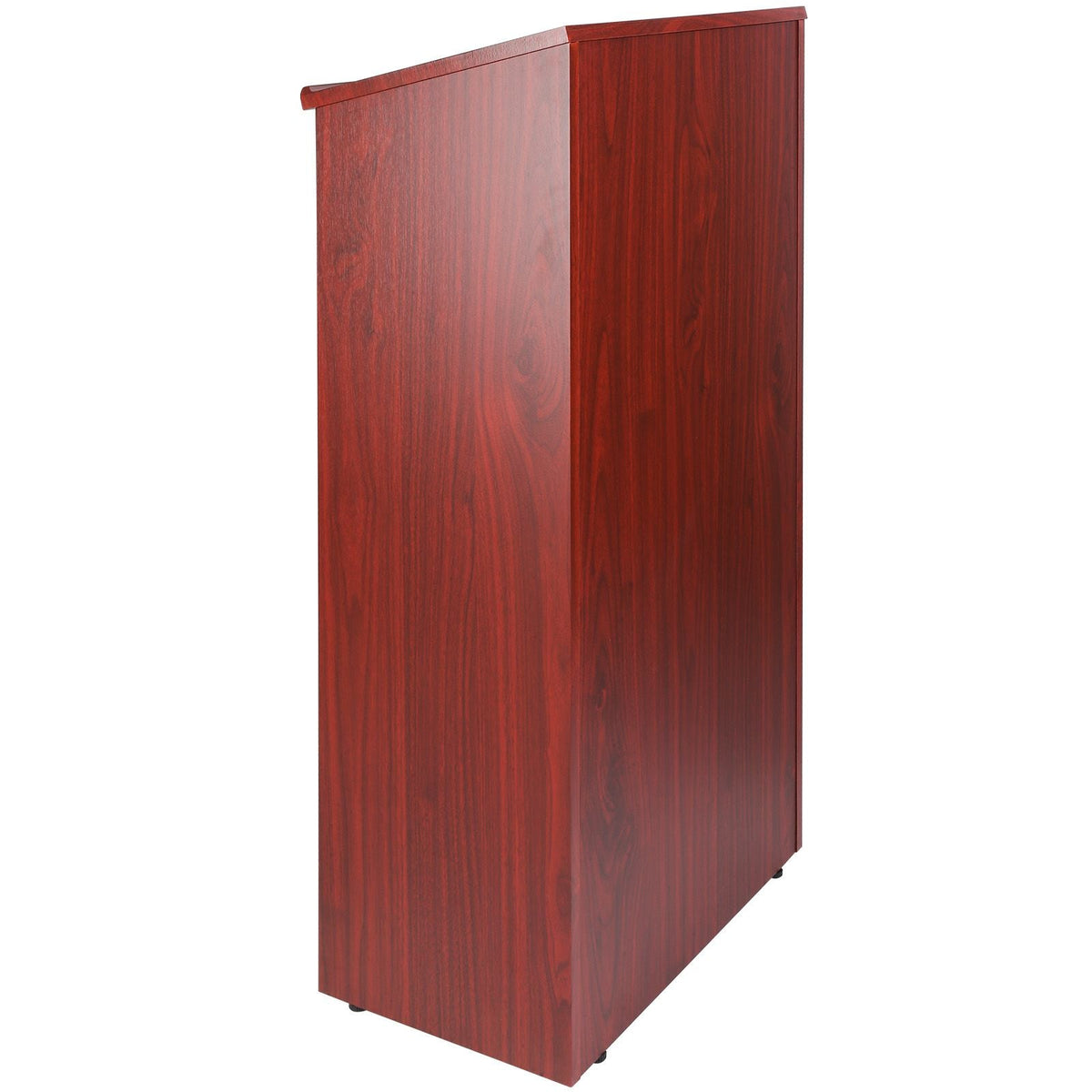Podium Stand, 47 inch Hostess Stand with 4 Rolling Wheels, Wood Podium with Storage Shelves and Slant Desktop, Lecterns & Podiums for Home, Office, School, Church, Brown