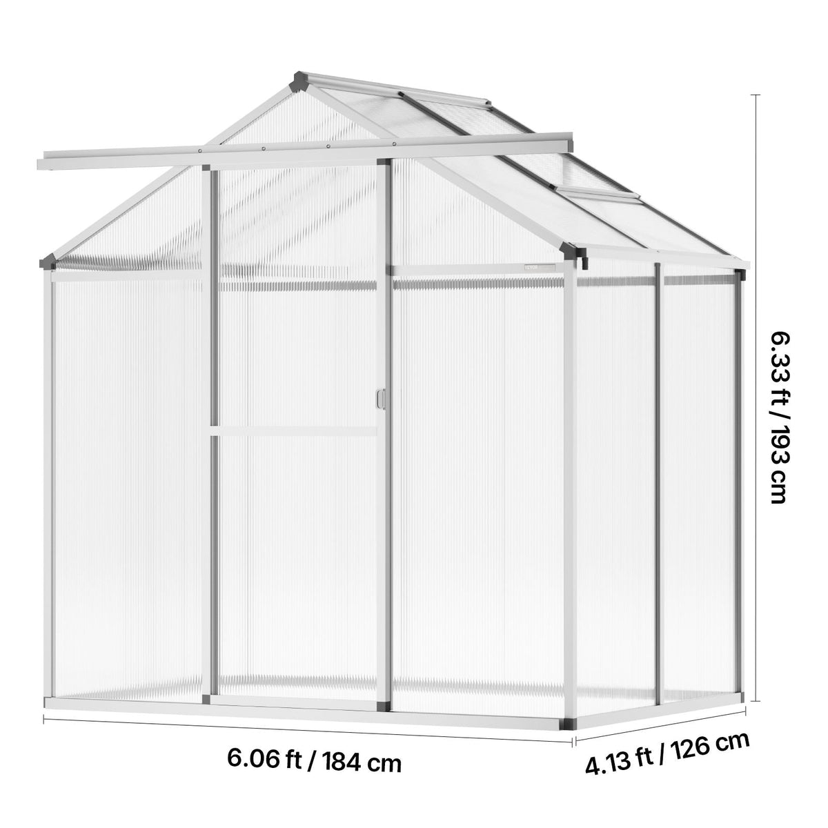 Polycarbonate Greenhouse, 6 x 4 Ft, Outdoor Greenhouse with Adjustable Vent Windows, Pavilion Styled Greenhouse with Sliding Door, Aluminum Large Walk-in Greenhouse Kit for Garden Backyard