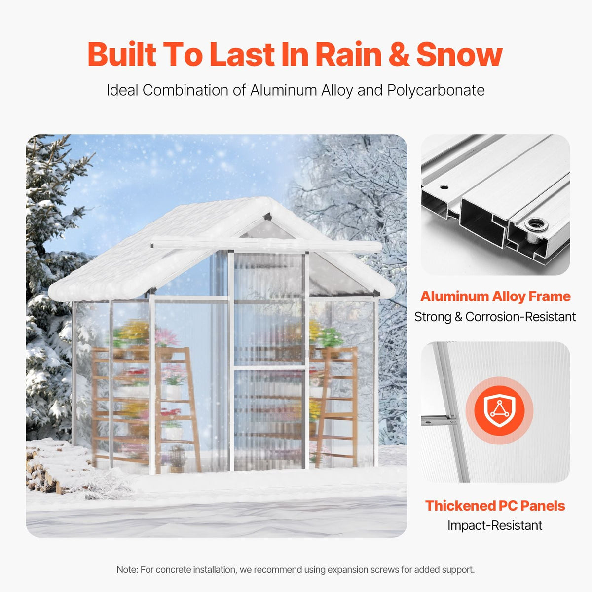 Polycarbonate Greenhouse, 6 x 4 Ft, Outdoor Greenhouse with Adjustable Vent Windows, Pavilion Styled Greenhouse with Sliding Door, Aluminum Large Walk-in Greenhouse Kit for Garden Backyard
