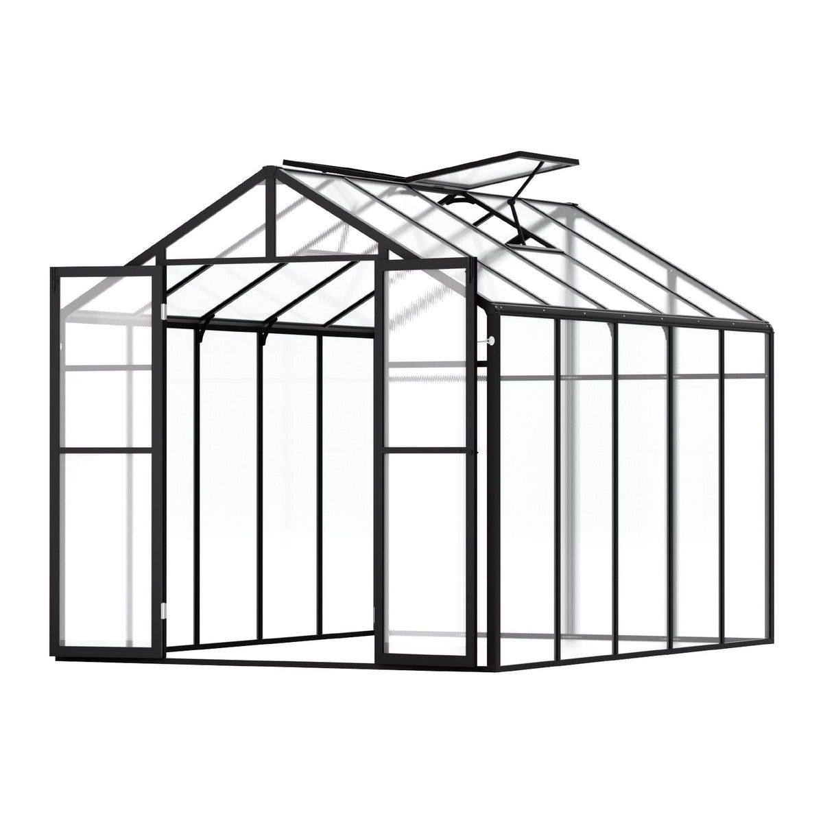 Polycarbonate Greenhouse, 8 x 10 Ft, Outdoor Greenhouse with 2 Vent Windows, Pavilion Styled Greenhouse with Hinged Door, Aluminum Large Walk-in Greenhouse Kit for Outside Garden Backyard