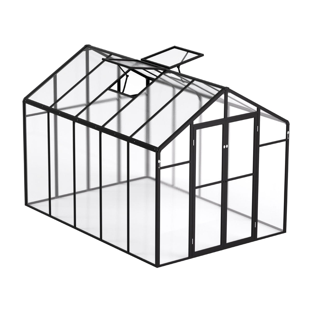 Polycarbonate Greenhouse, 8 x 10 Ft, Outdoor Greenhouse with 2 Vent Windows, Pavilion Styled Greenhouse with Hinged Door, Aluminum Large Walk-in Greenhouse Kit for Outside Garden Backyard