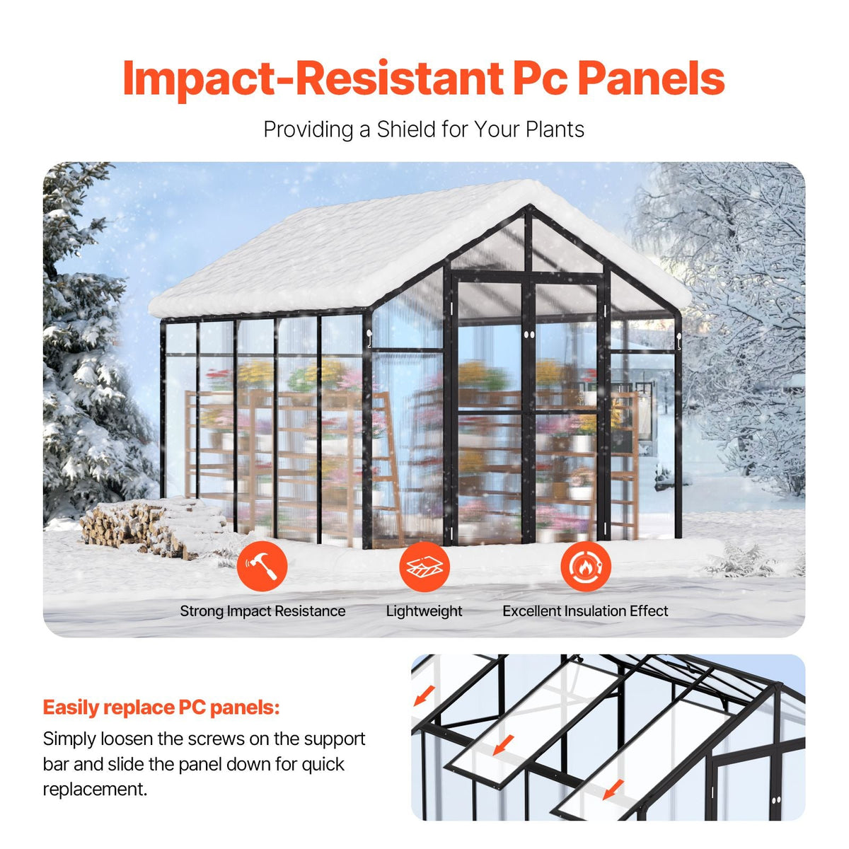 Polycarbonate Greenhouse, 8 x 10 Ft, Outdoor Greenhouse with 2 Vent Windows, Pavilion Styled Greenhouse with Hinged Door, Aluminum Large Walk-in Greenhouse Kit for Outside Garden Backyard