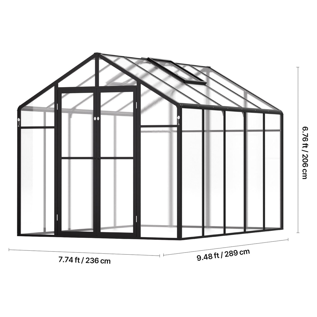 Polycarbonate Greenhouse, 8 x 10 Ft, Outdoor Greenhouse with 2 Vent Windows, Pavilion Styled Greenhouse with Hinged Door, Aluminum Large Walk-in Greenhouse Kit for Outside Garden Backyard