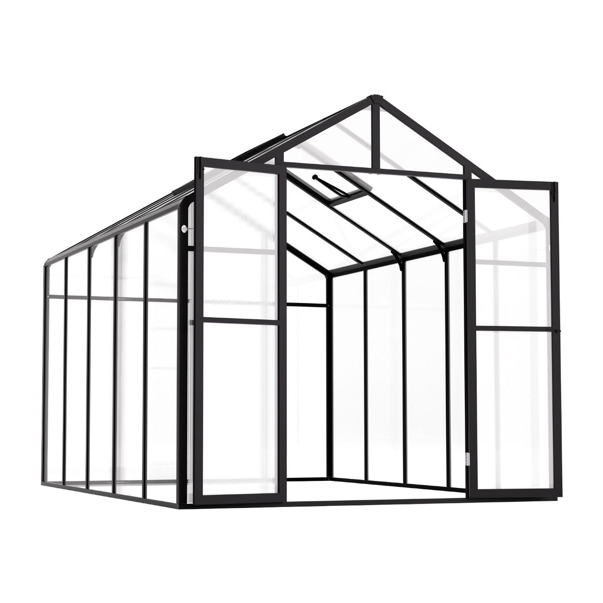 Polycarbonate Greenhouse, 8 x 10 Ft, Outdoor Greenhouse with 2 Vent Windows, Pavilion Styled Greenhouse with Hinged Door, Aluminum Large Walk-in Greenhouse Kit for Outside Garden Backyard