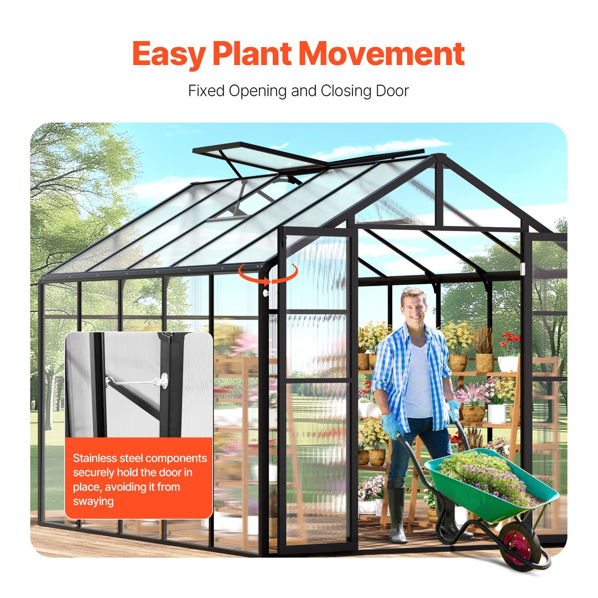 Polycarbonate Greenhouse, 8 x 10 Ft, Outdoor Greenhouse with 2 Vent Windows, Pavilion Styled Greenhouse with Hinged Door, Aluminum Large Walk-in Greenhouse Kit for Outside Garden Backyard