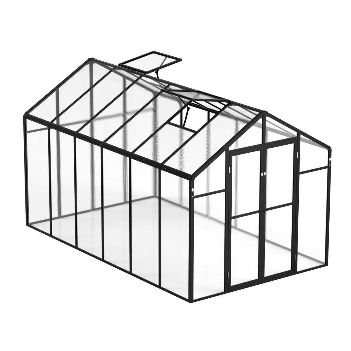 Polycarbonate Greenhouse, 8 x 12 Ft, Outdoor Greenhouse with 2 Vent Windows, Pavilion Styled Greenhouse with Hinged Door, Aluminum Large Walk-in Greenhouse Kit for Outside Garden Backyard