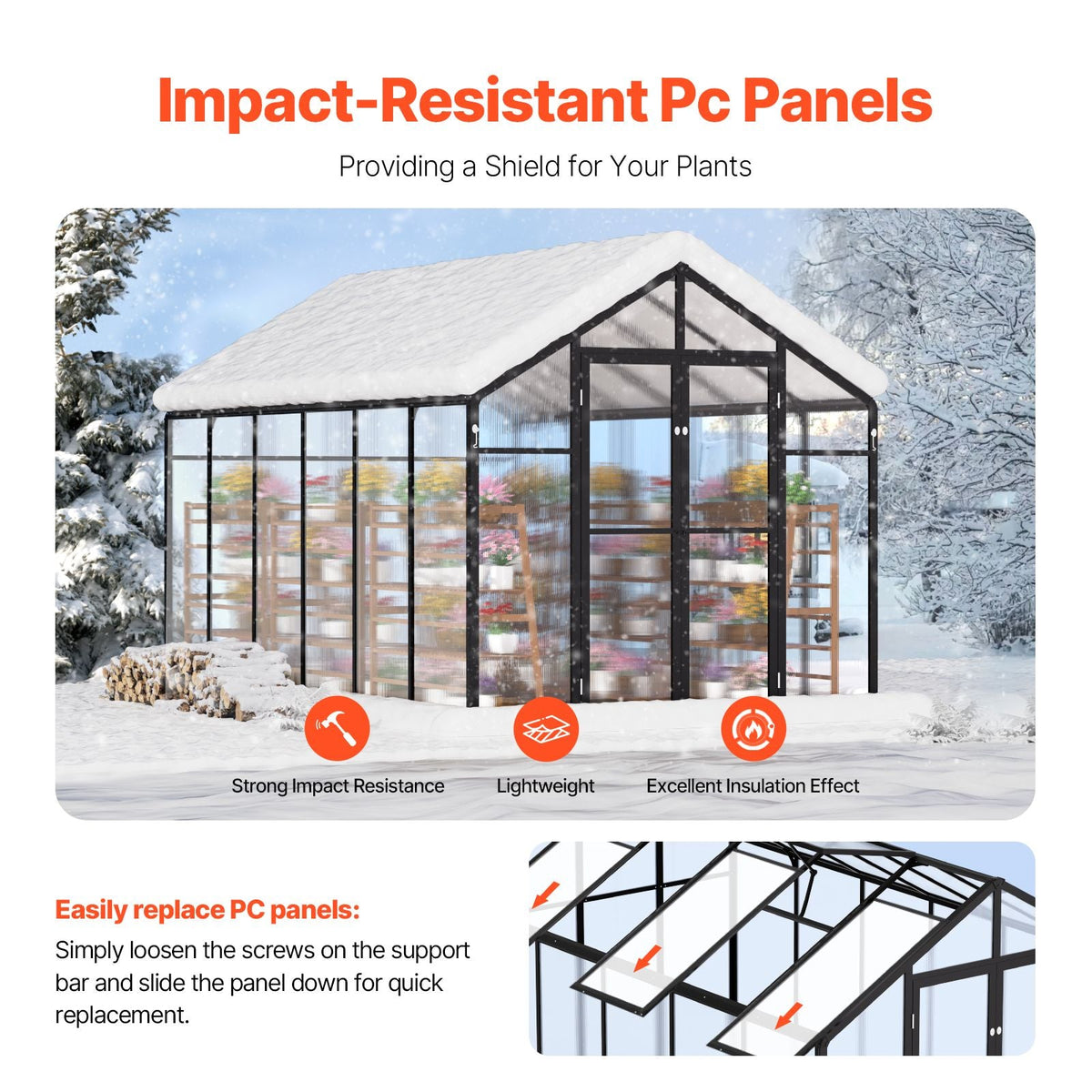 Polycarbonate Greenhouse, 8 x 12 Ft, Outdoor Greenhouse with 2 Vent Windows, Pavilion Styled Greenhouse with Hinged Door, Aluminum Large Walk-in Greenhouse Kit for Outside Garden Backyard