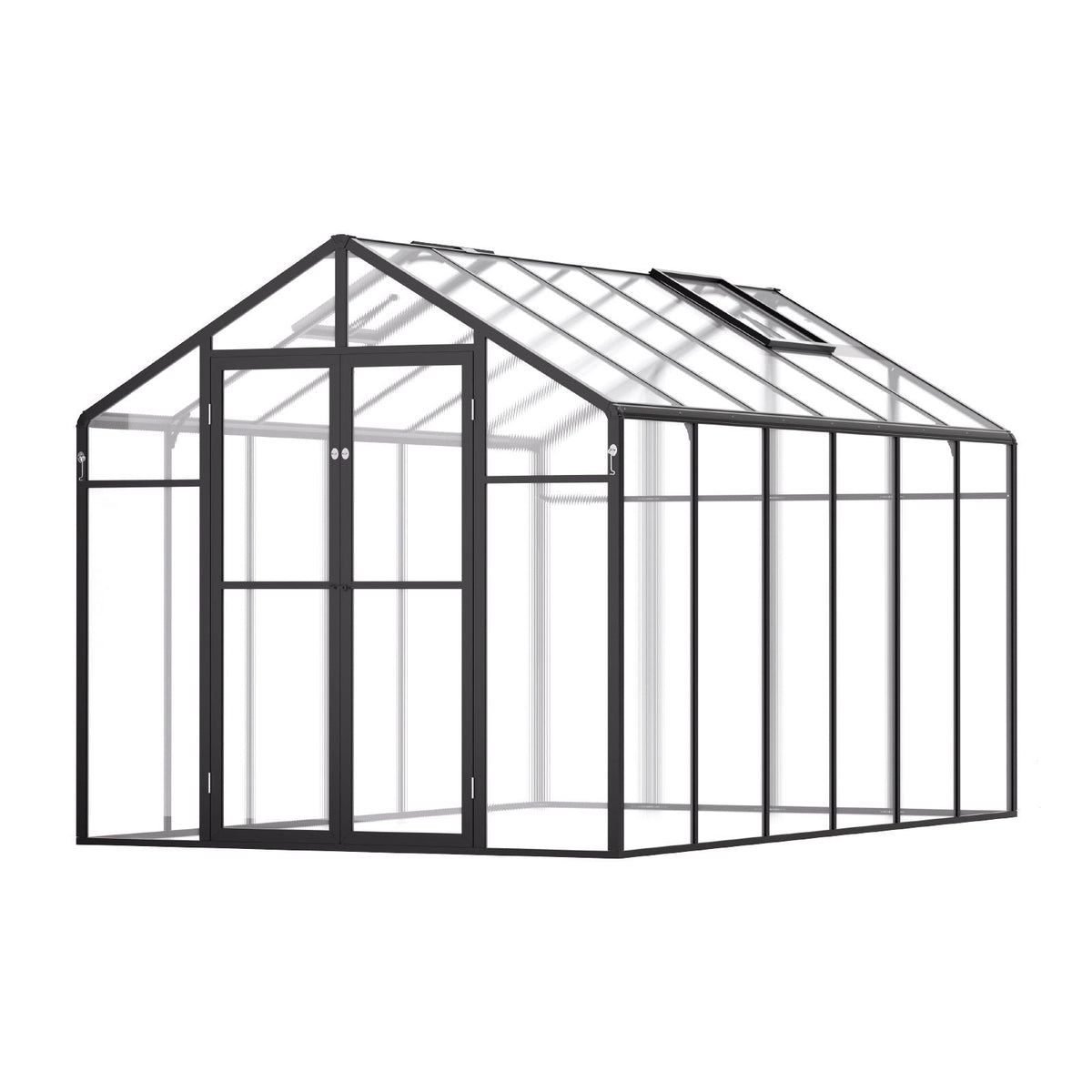 Polycarbonate Greenhouse, 8 x 12 Ft, Outdoor Greenhouse with 2 Vent Windows, Pavilion Styled Greenhouse with Hinged Door, Aluminum Large Walk-in Greenhouse Kit for Outside Garden Backyard