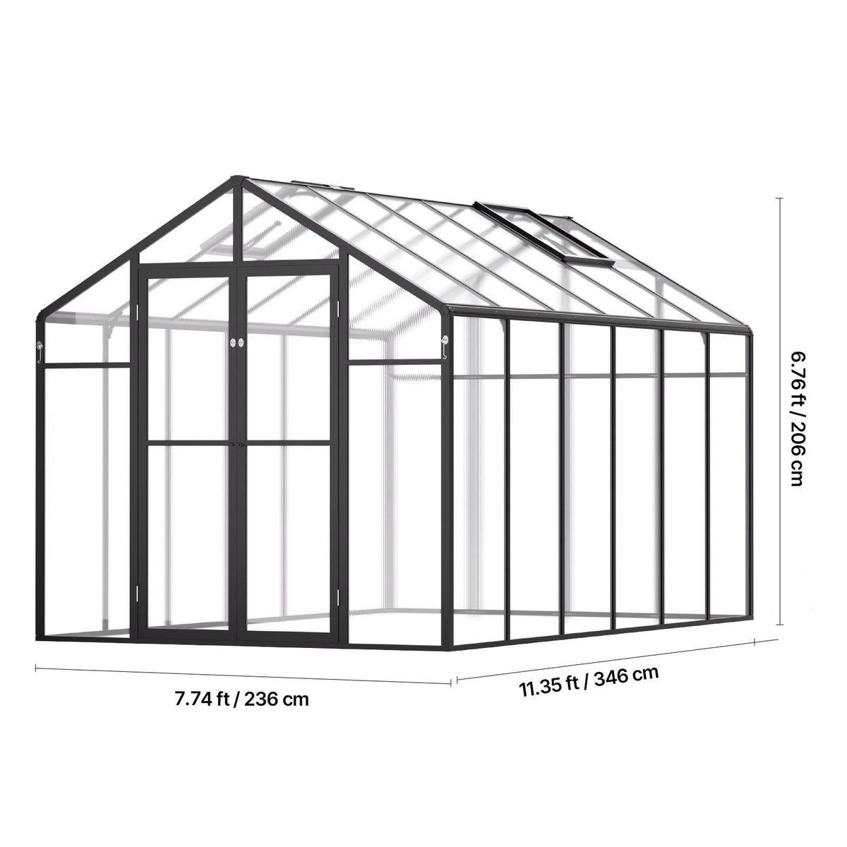 Polycarbonate Greenhouse, 8 x 12 Ft, Outdoor Greenhouse with 2 Vent Windows, Pavilion Styled Greenhouse with Hinged Door, Aluminum Large Walk-in Greenhouse Kit for Outside Garden Backyard