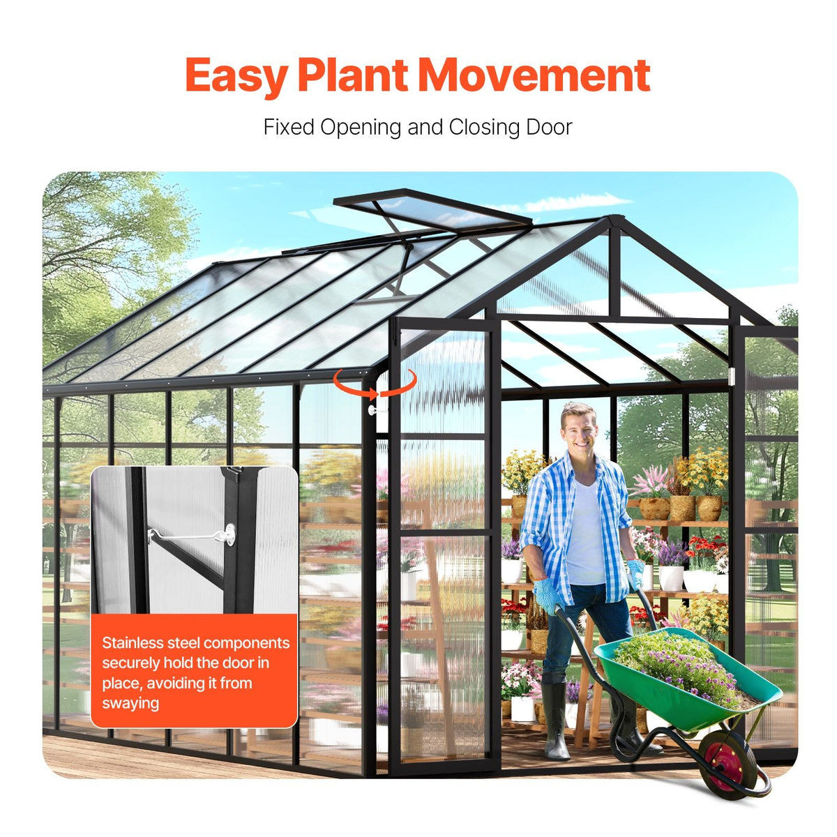 Polycarbonate Greenhouse, 8 x 12 Ft, Outdoor Greenhouse with 2 Vent Windows, Pavilion Styled Greenhouse with Hinged Door, Aluminum Large Walk-in Greenhouse Kit for Outside Garden Backyard