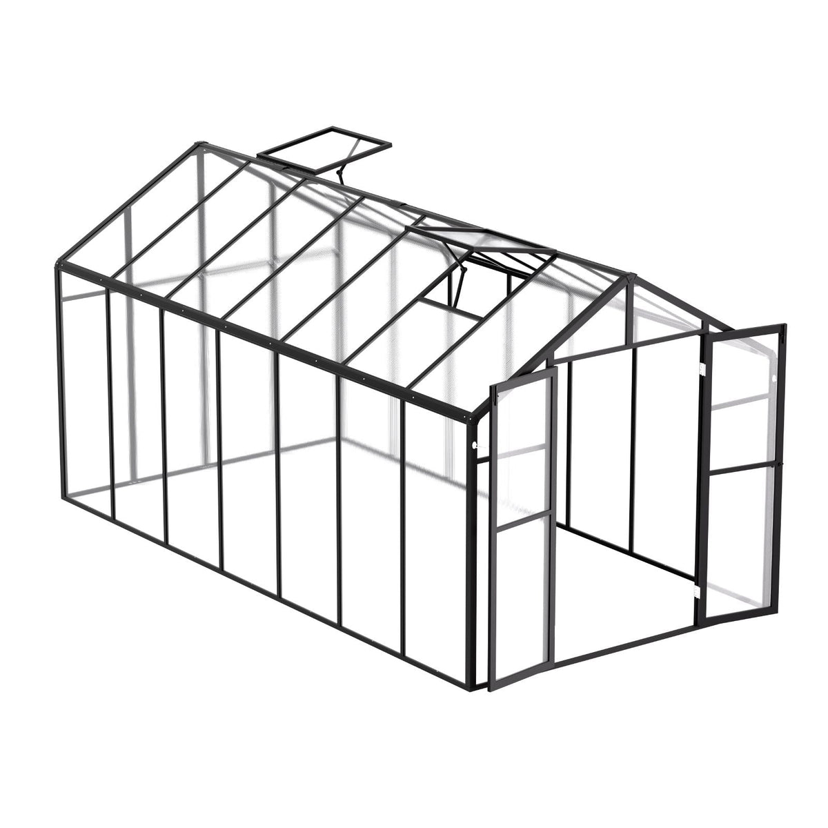 Polycarbonate Greenhouse, 8 x 14 Ft, Outdoor Greenhouse with 2 Vent Windows, Pavilion Styled Greenhouse with Hinged Door, Aluminum Large Walk-in Greenhouse Kit for Outside Garden Backyard