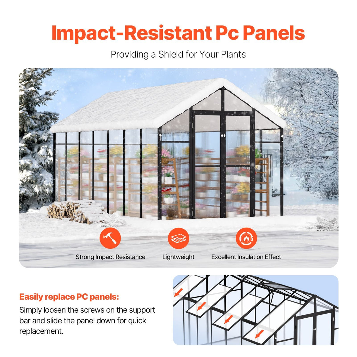 Polycarbonate Greenhouse, 8 x 14 Ft, Outdoor Greenhouse with 2 Vent Windows, Pavilion Styled Greenhouse with Hinged Door, Aluminum Large Walk-in Greenhouse Kit for Outside Garden Backyard