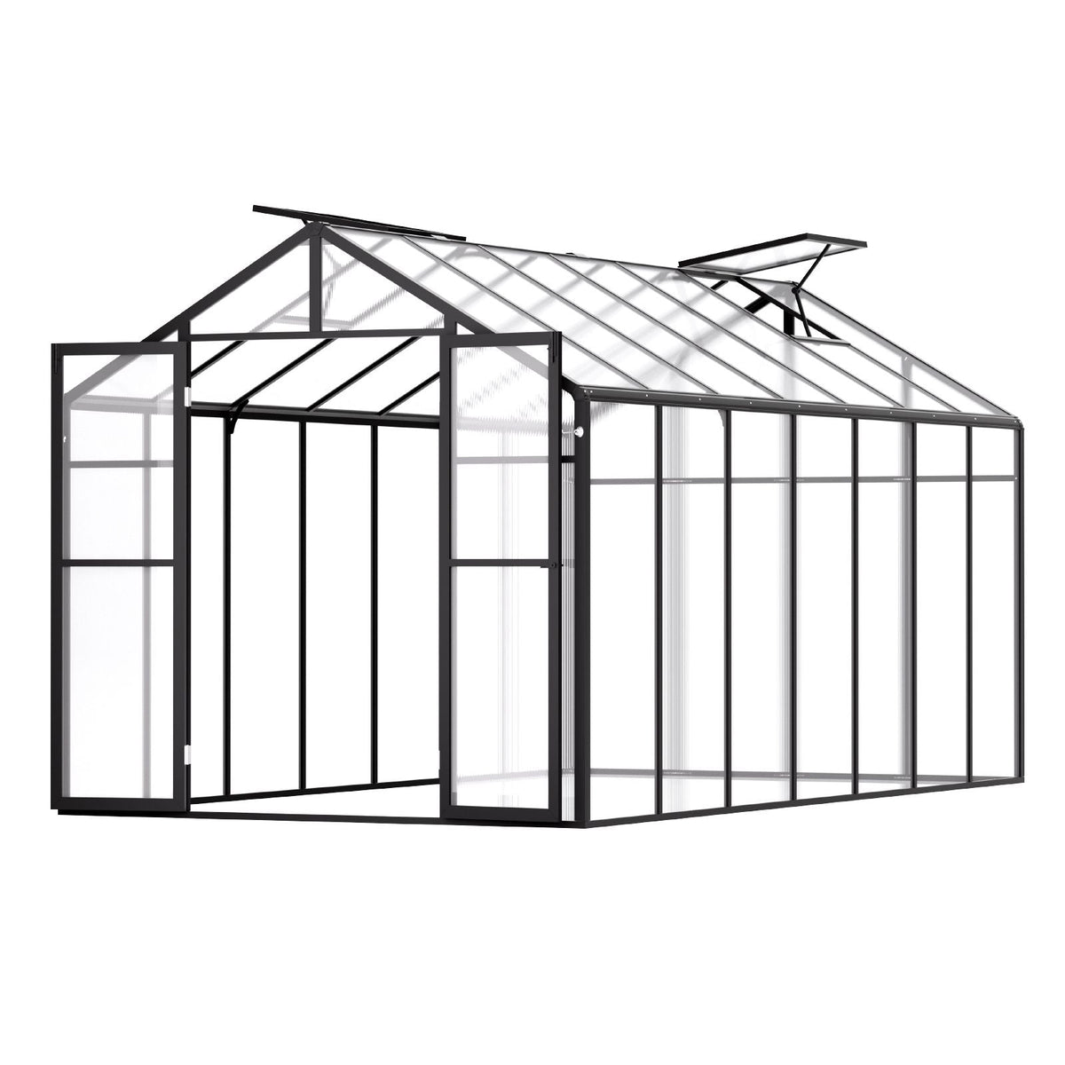 Polycarbonate Greenhouse, 8 x 14 Ft, Outdoor Greenhouse with 2 Vent Windows, Pavilion Styled Greenhouse with Hinged Door, Aluminum Large Walk-in Greenhouse Kit for Outside Garden Backyard