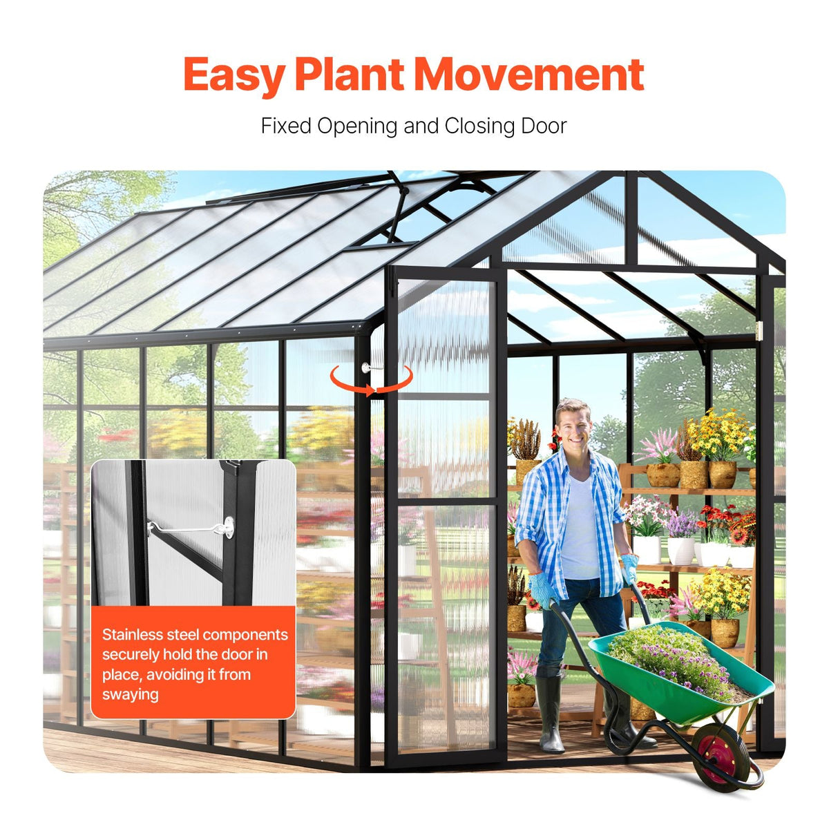 Polycarbonate Greenhouse, 8 x 14 Ft, Outdoor Greenhouse with 2 Vent Windows, Pavilion Styled Greenhouse with Hinged Door, Aluminum Large Walk-in Greenhouse Kit for Outside Garden Backyard