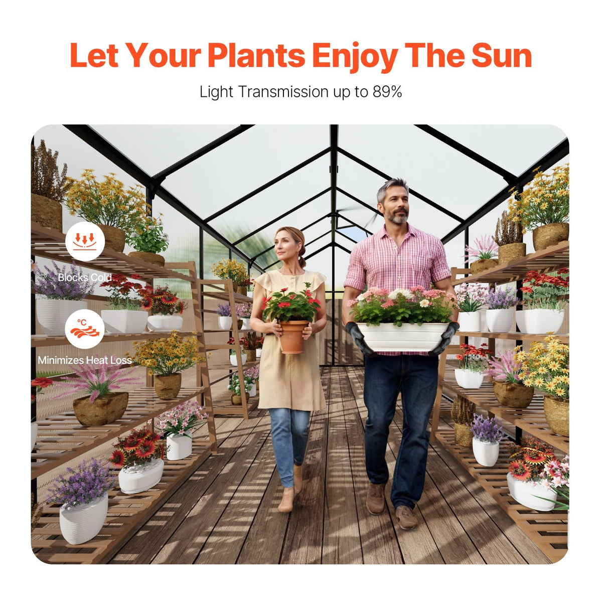 Polycarbonate Greenhouse, 8 x 14 Ft, Outdoor Greenhouse with 2 Vent Windows, Pavilion Styled Greenhouse with Hinged Door, Aluminum Large Walk-in Greenhouse Kit for Outside Garden Backyard
