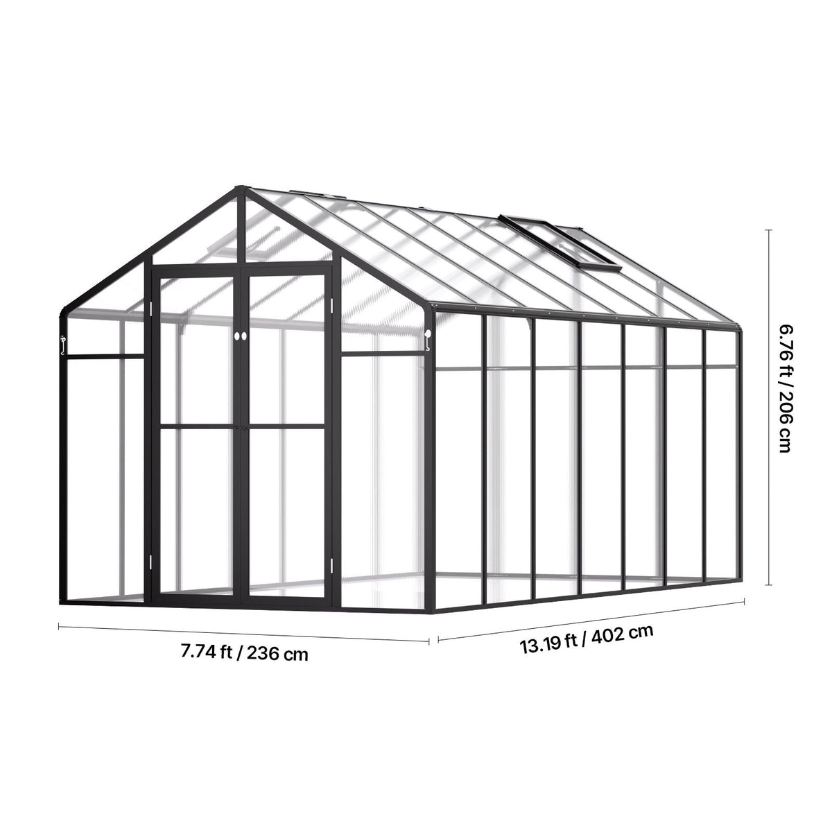 Polycarbonate Greenhouse, 8 x 14 Ft, Outdoor Greenhouse with 2 Vent Windows, Pavilion Styled Greenhouse with Hinged Door, Aluminum Large Walk-in Greenhouse Kit for Outside Garden Backyard
