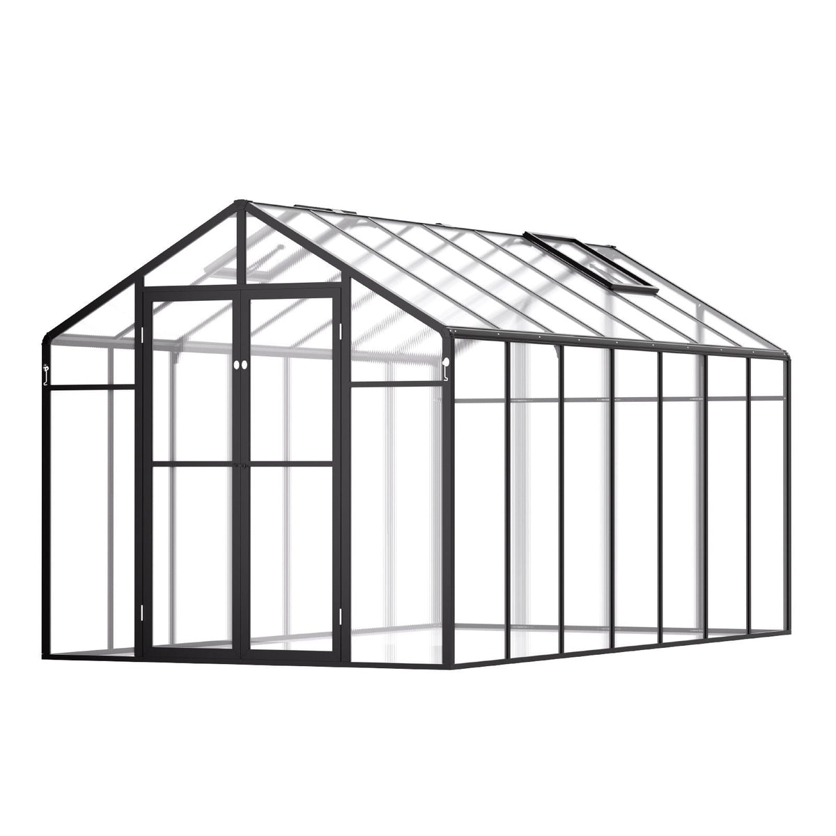 Polycarbonate Greenhouse, 8 x 14 Ft, Outdoor Greenhouse with 2 Vent Windows, Pavilion Styled Greenhouse with Hinged Door, Aluminum Large Walk-in Greenhouse Kit for Outside Garden Backyard