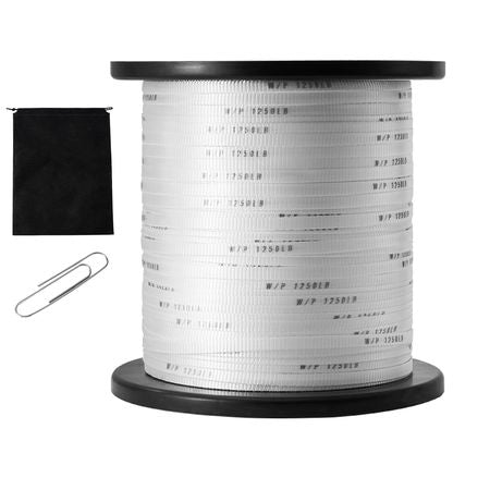 Polyester Pull Tape, 1/2" x 1053' Mule Tape Flat Rope, 1250 lbf Tensile Capacity, Printed Webbing Cable Pulling Tape for Packaging, Gardening, Commercial Electrical, Conduit Work, White
