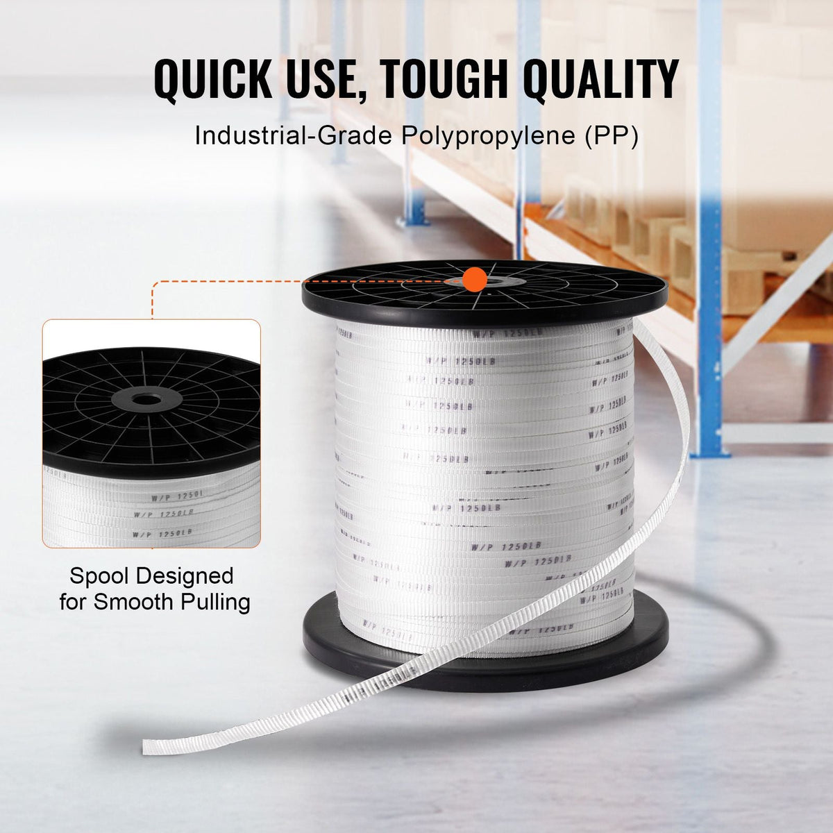 Polyester Pull Tape, 1/2" x 1053' Mule Tape Flat Rope, 1250 lbf Tensile Capacity, Printed Webbing Cable Pulling Tape for Packaging, Gardening, Commercial Electrical, Conduit Work, White