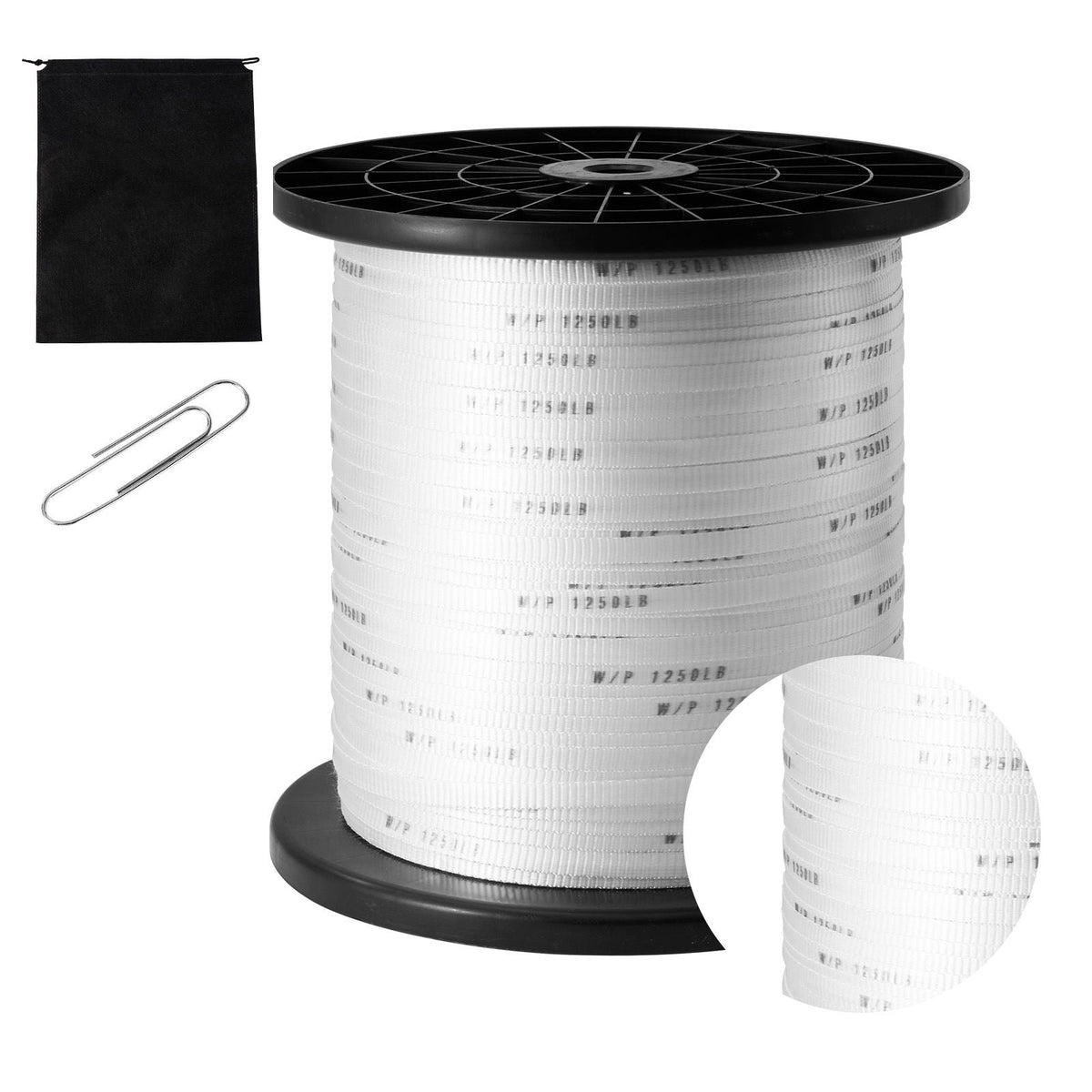 Polyester Pull Tape, 1/2" x 1053' Mule Tape Flat Rope, 1250 lbf Tensile Capacity, Printed Webbing Cable Pulling Tape for Packaging, Gardening, Commercial Electrical, Conduit Work, White