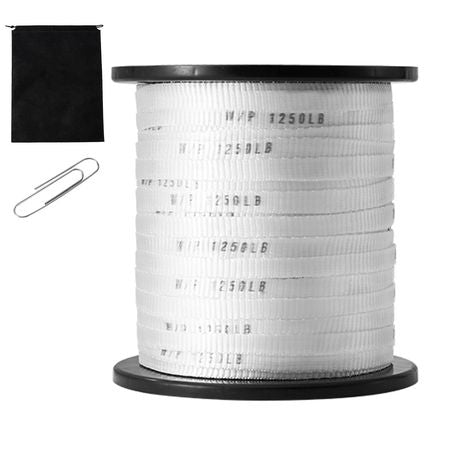 Polyester Pull Tape, 1/2" x 528' Mule Tape Flat Rope, 1250 lbf Tensile Capacity, Printed Webbing Cable Pulling Tape for Packaging, Gardening, Commercial Electrical, Conduit Work, White