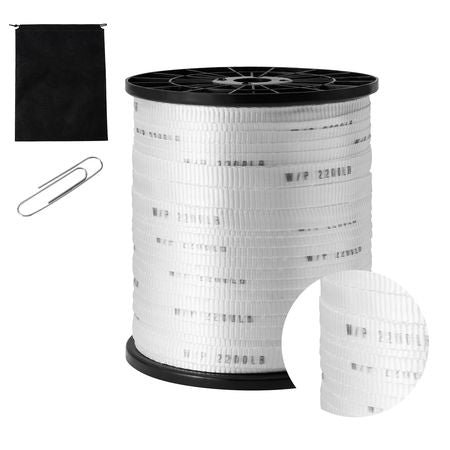 Polyester Pull Tape, 5/8" x 630' Mule Tape Flat Rope, 2200 lbf Tensile Capacity, Printed Webbing Cable Pulling Tape for Packaging, Gardening, Commercial Electrical, Conduit Work, Whit