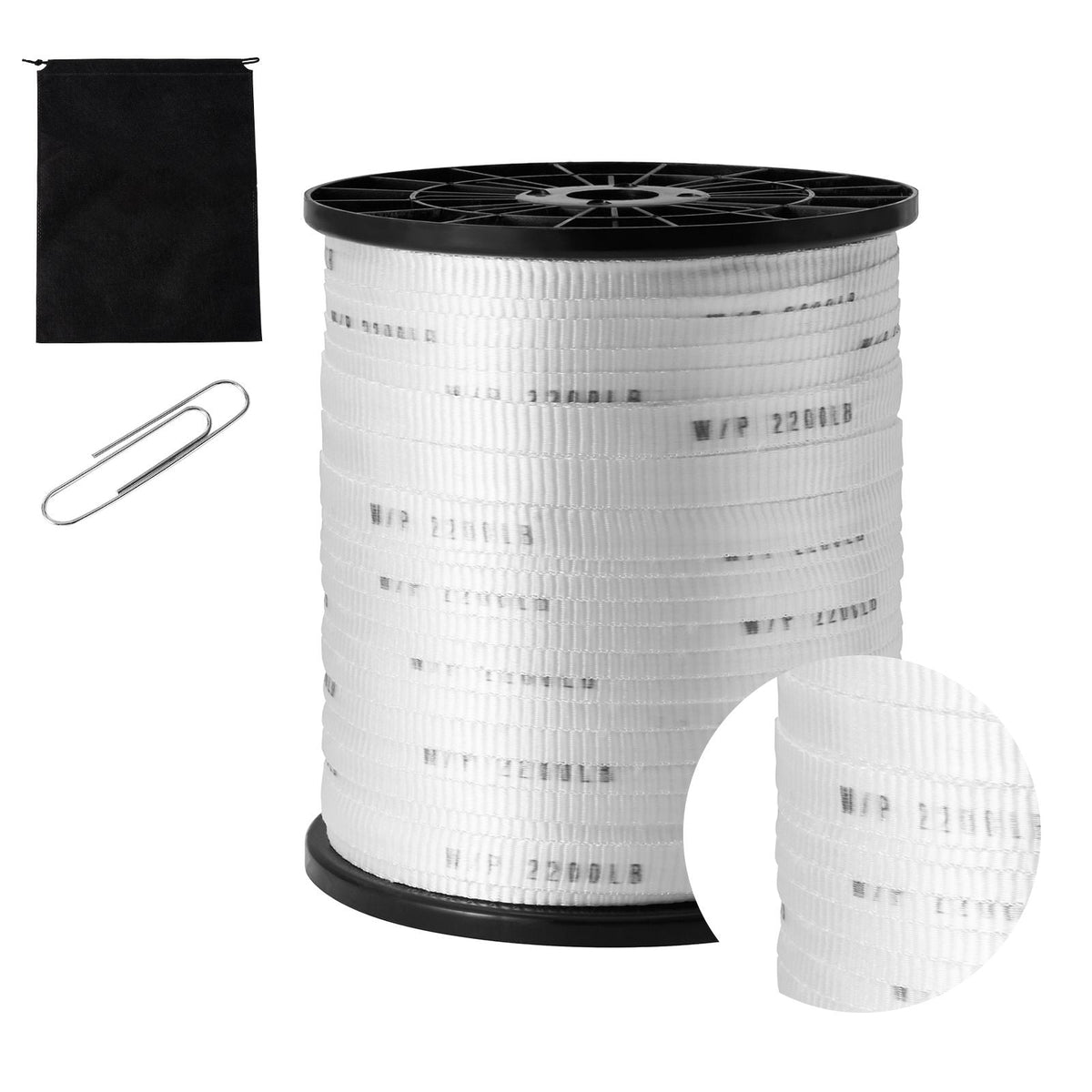 Polyester Pull Tape, 5/8" x 630' Mule Tape Flat Rope, 2200 lbf Tensile Capacity, Printed Webbing Cable Pulling Tape for Packaging, Gardening, Commercial Electrical, Conduit Work, Whit