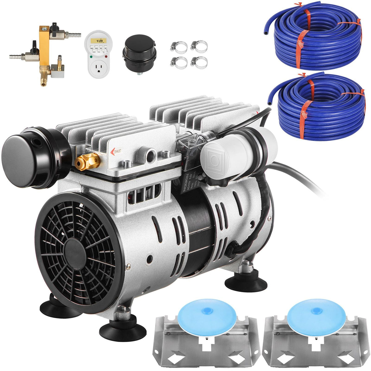 Pond Aerator, 550W Power, 5.2CFM for Up to 3 Acre 50' Lake, Pond Aeration Kit Includes 3/4 HP Compressor & 2 100' Weighted Tubings & 2 Diffusers, Air Compressor for Deep Water Oxygen Circulation