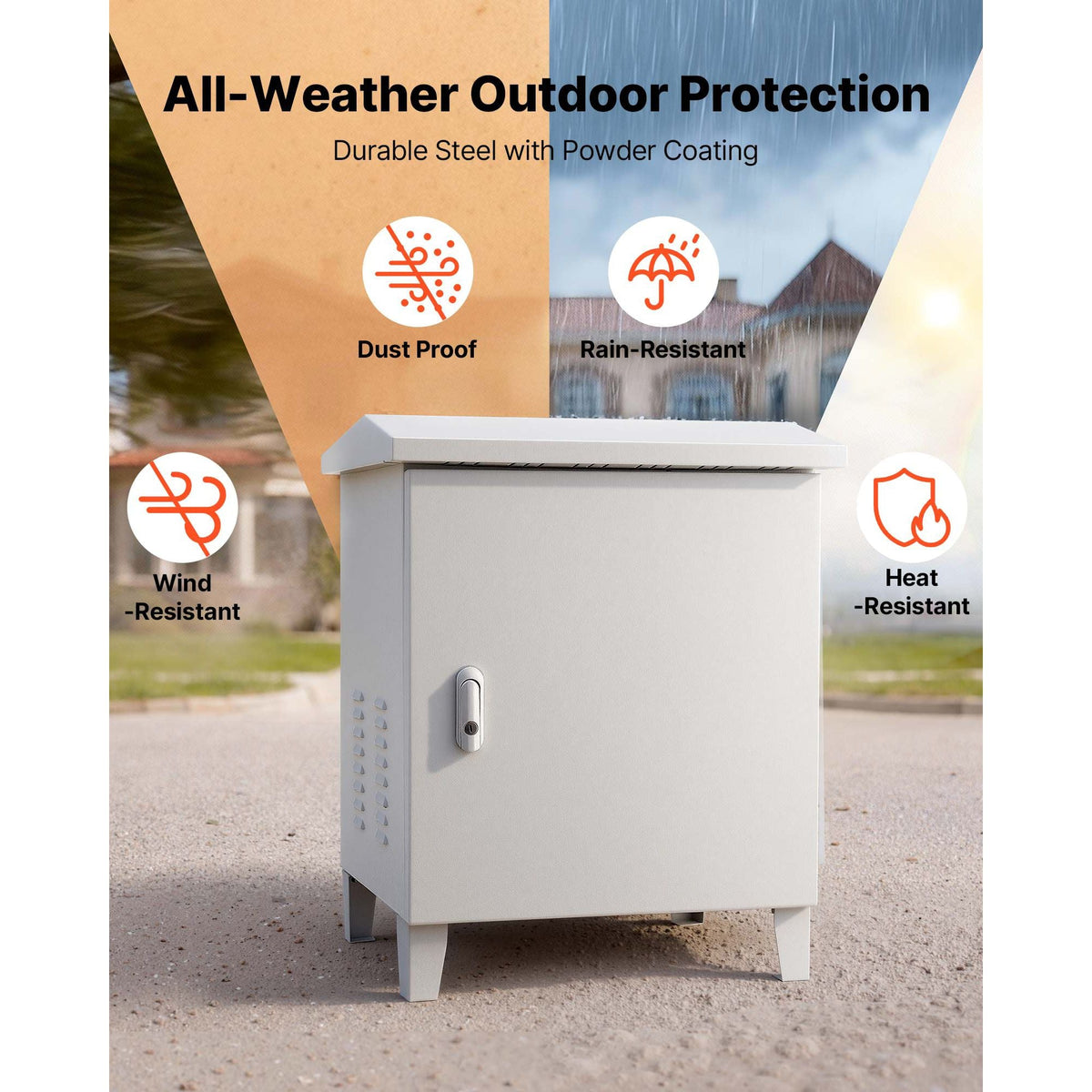 Pond Aerator Weatherproof Outdoor Cabinet, Housing for Pond Aerator with Cooling Fan & AC Power Outlet, 16.9 x 19.7 x 22.8 in, Water Garden Aeration Box, Fits Most Aeration Compressors