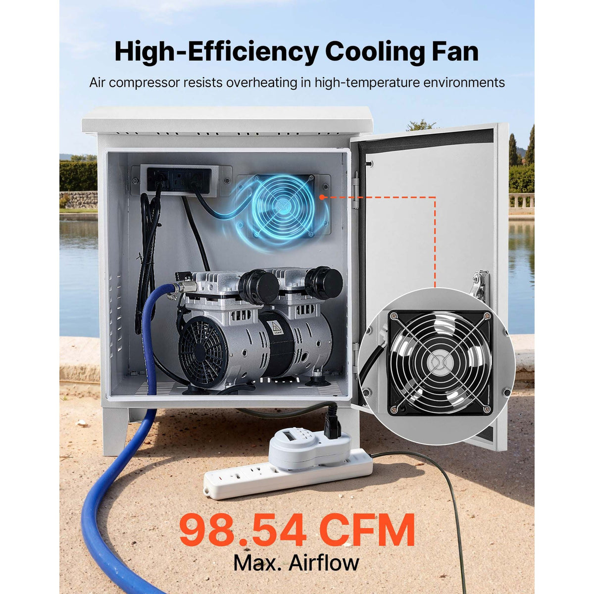 Pond Aerator Weatherproof Outdoor Cabinet, Housing for Pond Aerator with Cooling Fan & AC Power Outlet, 16.9 x 19.7 x 22.8 in, Water Garden Aeration Box, Fits Most Aeration Compressors