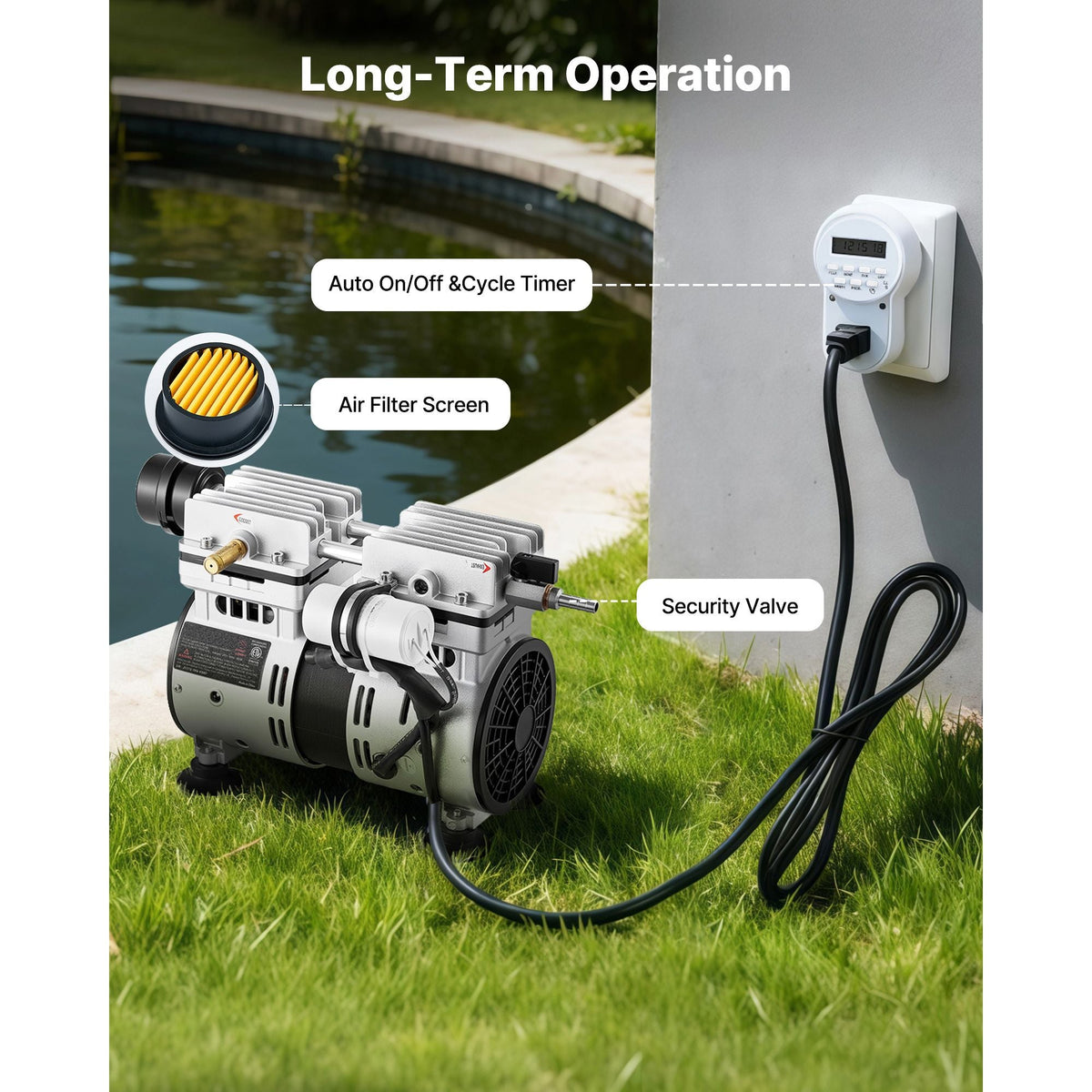 Pond Aerators, 5.2CFM Aeration System for Lake up to 3 Acres, 3/4 HP Air Compressor, 1 Diffuser & 100' Weighted Tubings, Aeration Pump for Outdoor Ponds & Lakes Deep Water Oxygen Circulation