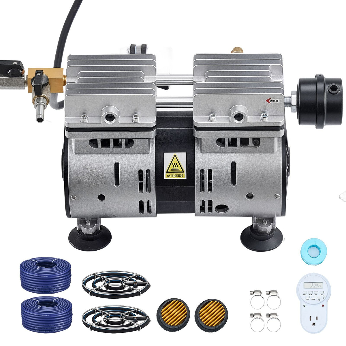 Pond Aerators, 5.2CFM Aeration System for Lake up to 3 Acres, 3/4 HP Air Compressor, 2 Diffusesr & Two100' Weighted Tubings, Aeration Pump for Outdoor Ponds & Lakes Deep Water Oxygen Circulation