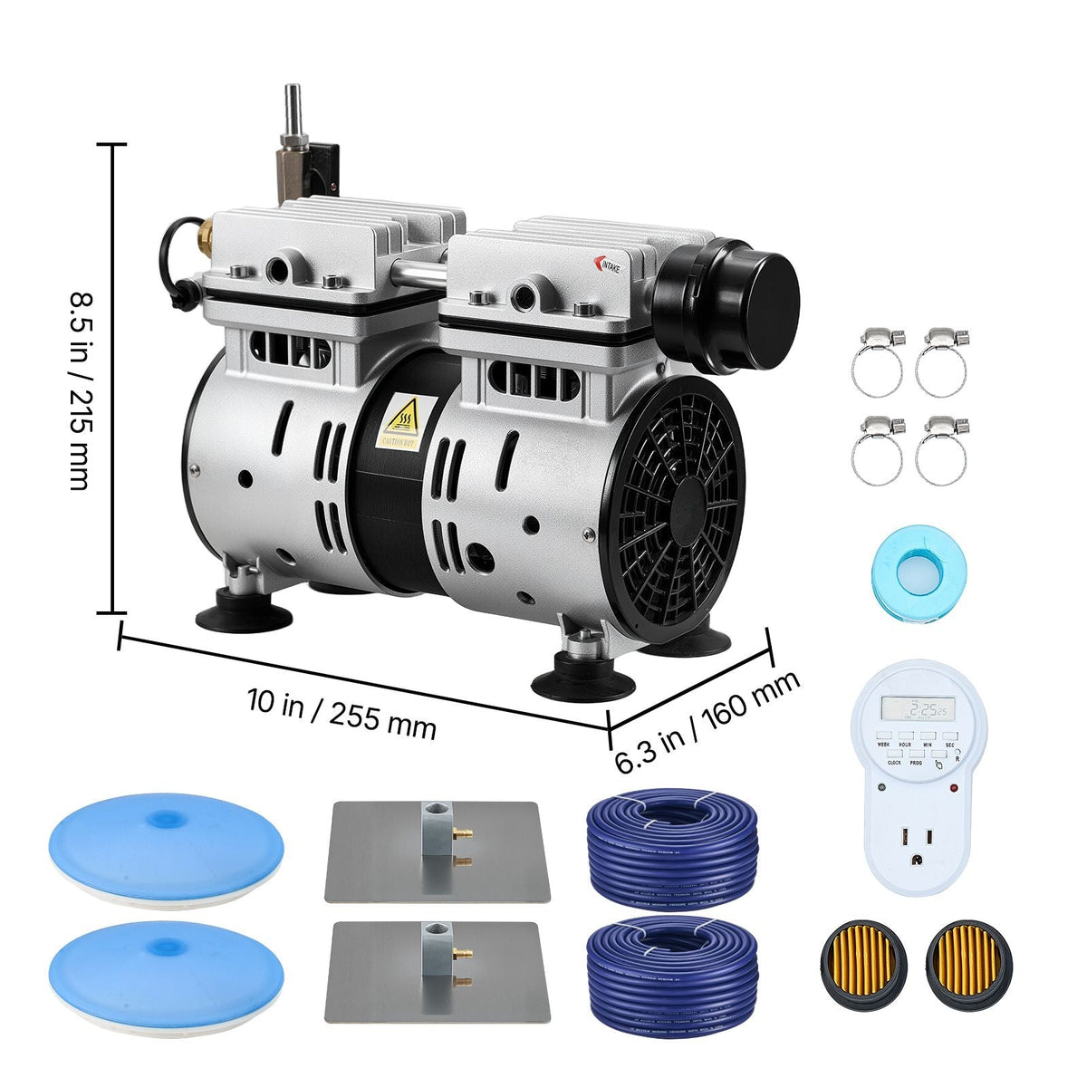 Pond Aerators, 5.2CFM Aeration System for Lakes up to 3 Acres, 3/4 HP Air Compressor, 2 Diffusers & Two 100' Weighted Tubings, Outdoor Pond Aeration Pump for Deep Water Oxygen Circulation