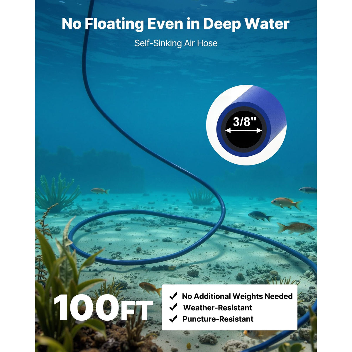 Pond Aerators, 6.7CFM Aeration System for Lakes up to 3 Acres, 1 HP Air Compressor, 4 Diffusers & Four 100' Weighted Tubing, Outdoor Pond Aeration Pump for Deep Water Oxygen Circulation