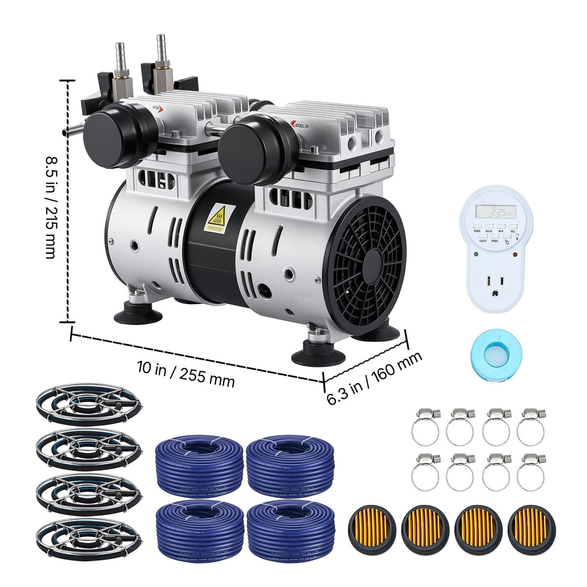Pond Aerators, 6.7CFM Aeration System for Lakes up to 3 Acres, 1 HP Air Compressor, 4 Diffusers & Four 100' Weighted Tubing, Outdoor Pond Aeration Pump for Deep Water Oxygen Circulation