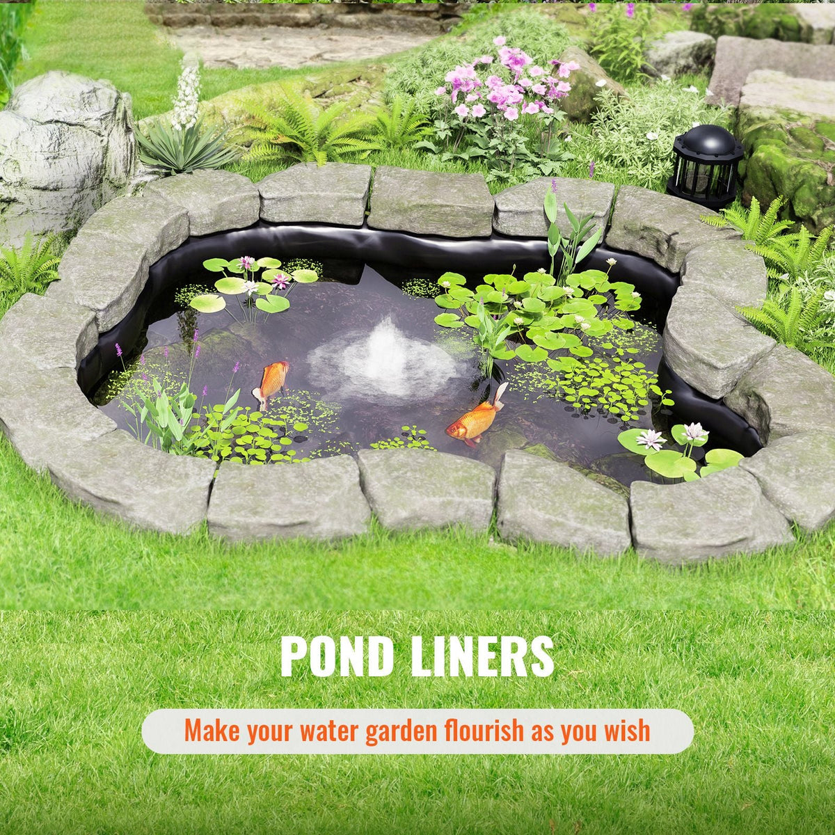 Pond Liner, 10 x 15 ft 45 Mil Thickness, Pliable EPDM Material Pond Skins, Easy Cutting Underlayment for Fish or Koi Ponds, Water Features, Waterfall Base , Fountains, Water Gardens, Black