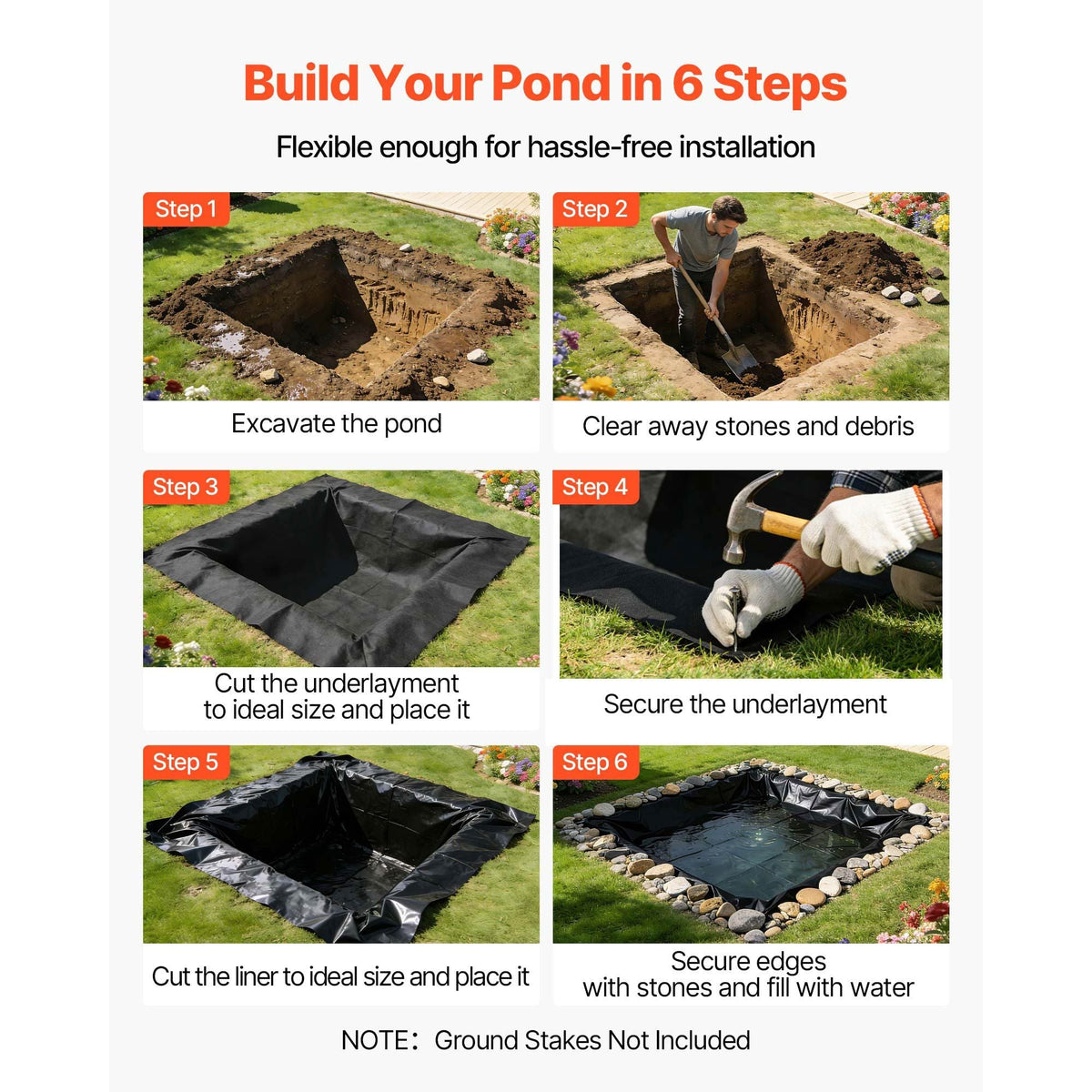 Pond Liner 15 x 20 ft, 45 Mil, EPDM Rubber Fish Koi Pond Liner and Underlayment Combo, Easy to Cut, Durable & Leakproof, for Outdoor Ponds, Water Garden, Waterfall, Fishpond, Fountains, Black