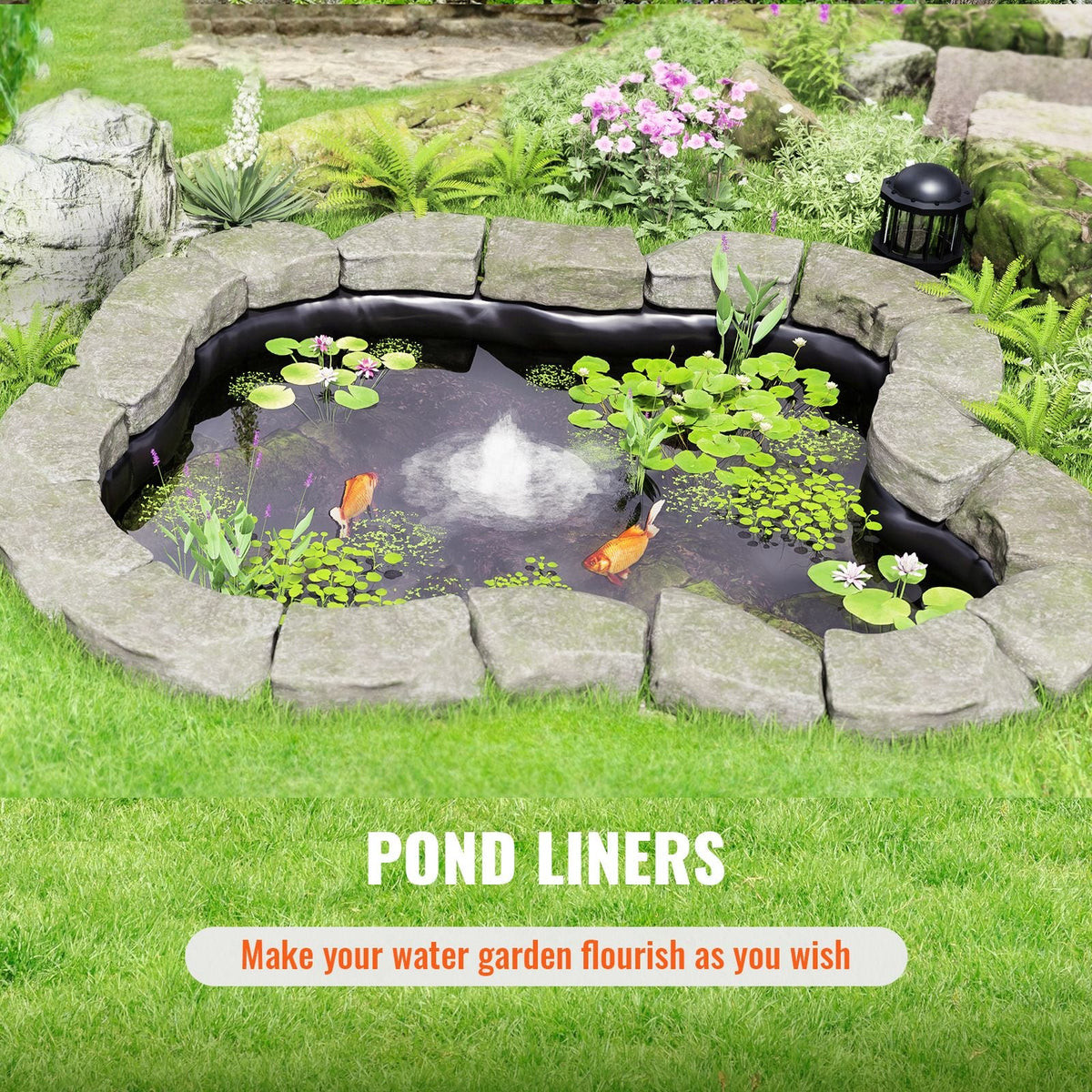 Pond Liner, 15 x 20 ft 45 Mil Thickness, Pliable EPDM Material Pond Skins, Easy Cutting Underlayment for Fish or Koi Ponds, Water Features, Waterfall Base, Fountains, Water Gardens, Black
